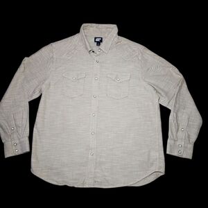 Blake Sheltons Lands End Mens Sz L  Western Button Up Pearl Snap Shirt Tan Wheat